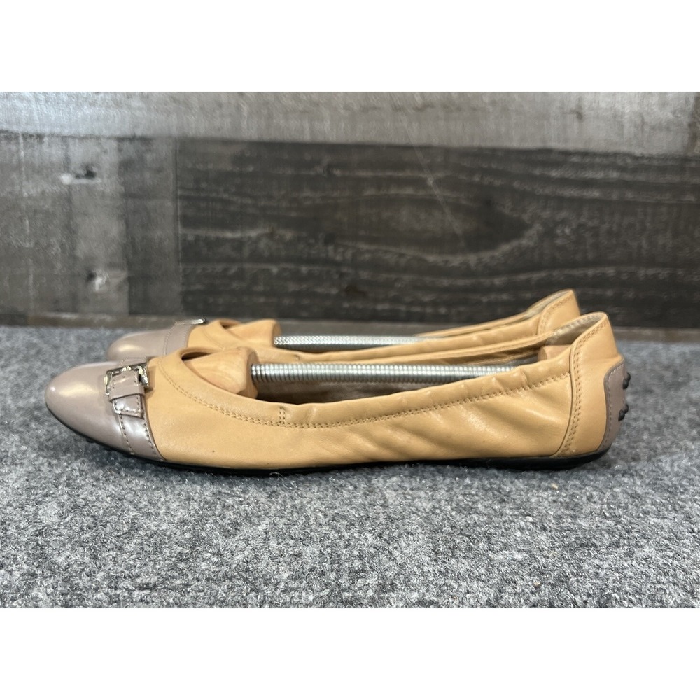 Tod's Leather Ballet Flats Beige Gray Cap Toe Womens Shoes EU 39.5 US 9.5 - Picture 5 of 15